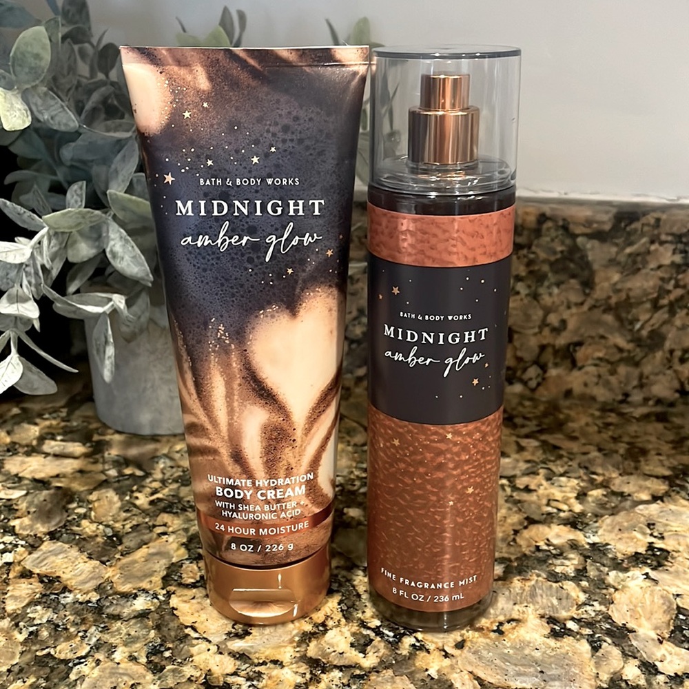 Bath & Body Works Bundle - Midnight Amber Glow Body Cream and Fragrance Mist